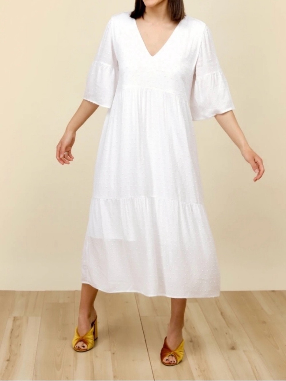 Park & Fifth White V‑Neck Maxi Tiered Dress